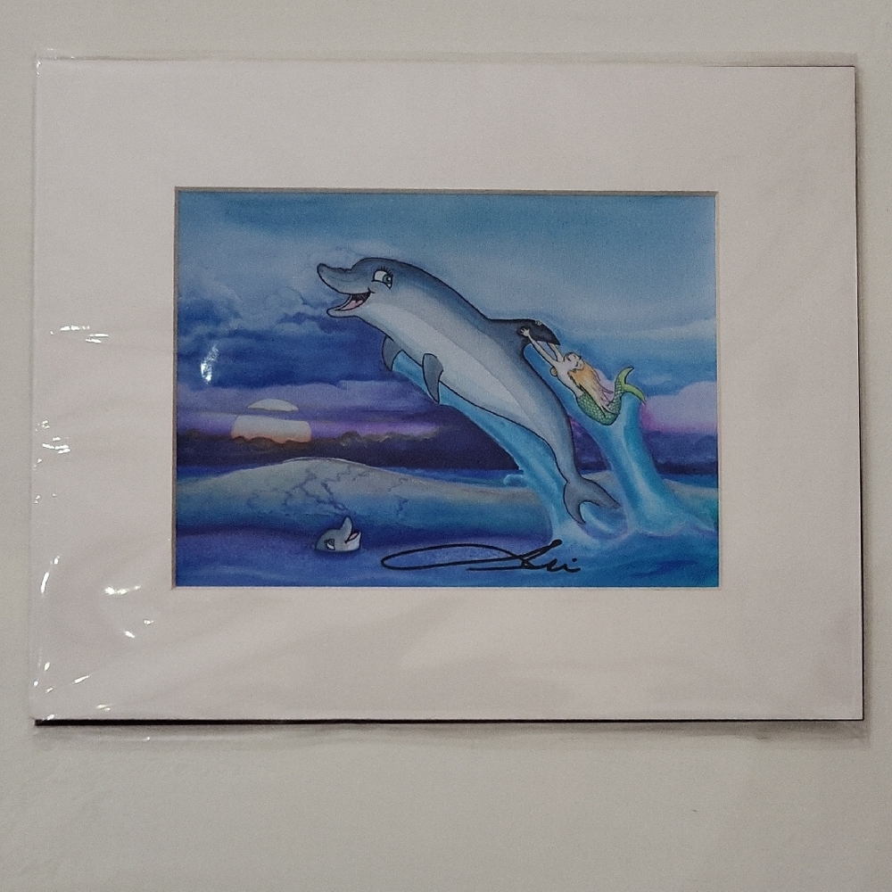 Dolphin and Mermaid Art/ Matted Print 8"×10"